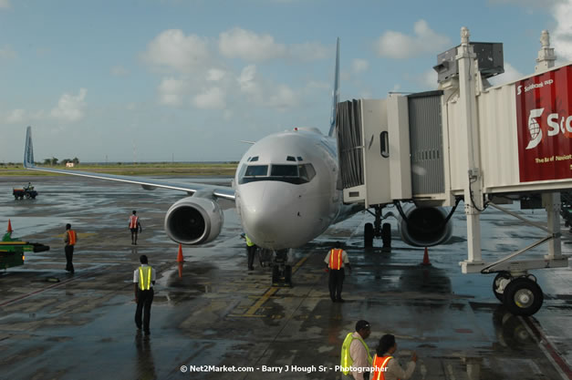 MBJ Airports Limited Welcomes WestJet Airlines - Inaugural Scheduled Service From Toronto Pearsons International Airport - Monday, December 10, 2007 - Sangster International Airport - MBJ Airports Limited, Montego Bay, Jamaica W.I. - Photographs by Net2Market.com - Barry J. Hough Sr, Photographer - Negril Travel Guide, Negril Jamaica WI - http://www.negriltravelguide.com - info@negriltravelguide.com...!